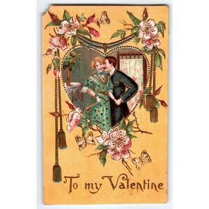 Valentine Postcard Love & Romance Man Women 1900's Flowers Otto Schloss Embossed